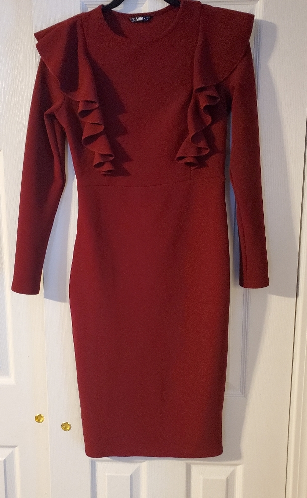 Ruffle Trim Pencil Holiday Dress